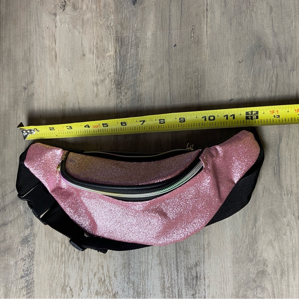 Pink glitter fabric bum bag fanny pack summer child’s zip buckle belt money - Picture 5 of 6
